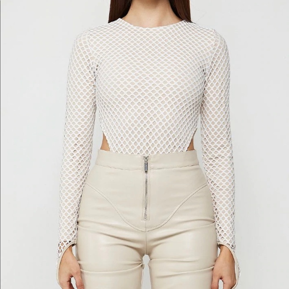 BRAND NEW HIGH CUT CRÈME MESH LONG SLEEVE BODYSUIT